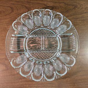 Spectacular MCM pressed glass deviled-eggs platter 1950s kitsch collectible